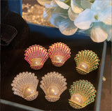 S925 Silver Fan-Shaped Pearl Earrings with Zircon for Women