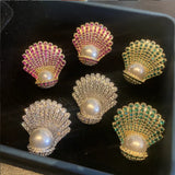 S925 Silver Fan-Shaped Pearl Earrings with Zircon for Women