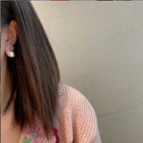 S925 Silver Fan-Shaped Pearl Earrings with Zircon for Women