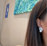 S925 Silver Fan-Shaped Pearl Earrings with Zircon for Women