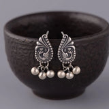 Vintage Thai Silver Earrings Chinese Peacock Bead Tassel Earrings