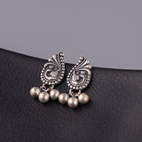 Vintage Thai Silver Earrings Chinese Peacock Bead Tassel Earrings