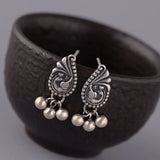 Vintage Thai Silver Earrings Chinese Peacock Bead Tassel Earrings