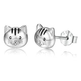 S925 Sterling Silver Cartoon Cat Earrings Jewelry