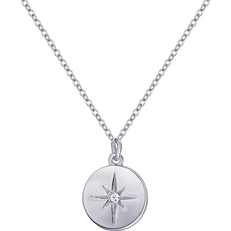 S925 Sterling Silver Star Round Pendant