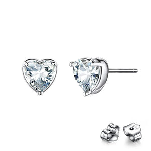 S925 Heart-Shaped Zircon Three-Claw Earrings