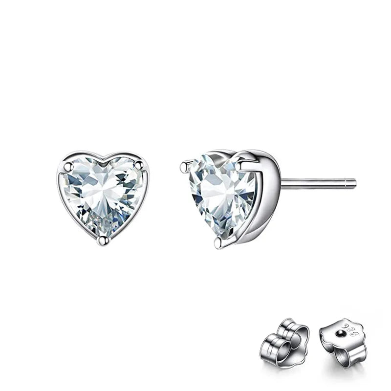 S925 Heart-Shaped Zircon Three-Claw Earrings