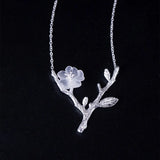 S925 Sterling Silver Brushed Branch Pendant Crystal Plum Blossom Necklace
