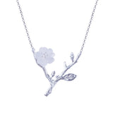 S925 Sterling Silver Brushed Branch Pendant Crystal Plum Blossom Necklace