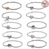 S925 Sterling Silver Pink Heart Snake Bone Bracelet DIY Jewelry