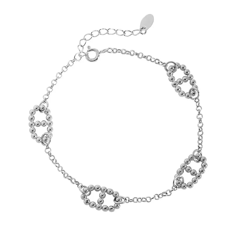 S925 Sterling Silver Charm Bracelet for Women Round Bead Adjustable Bangle