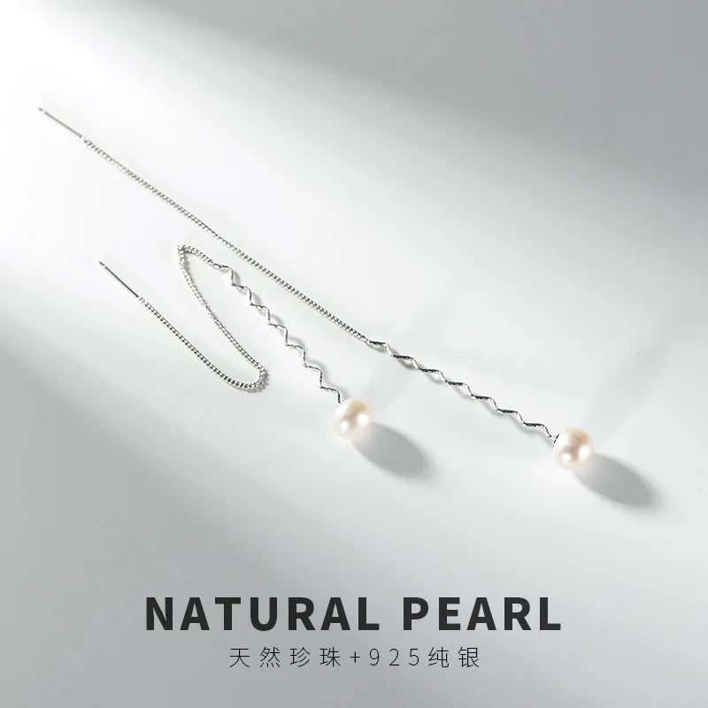 S925 Silver Inlay Freshwater Pearl Female Earrings