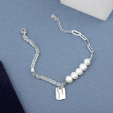 S925 Sterling Silver Pearl Square Bracelet Cold Bracelet