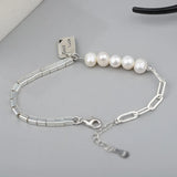 S925 Sterling Silver Pearl Square Bracelet Cold Bracelet