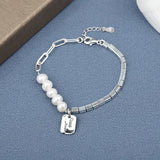 S925 Sterling Silver Pearl Square Bracelet Cold Bracelet
