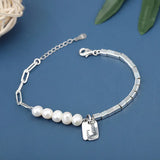 S925 Sterling Silver Pearl Square Bracelet Cold Bracelet