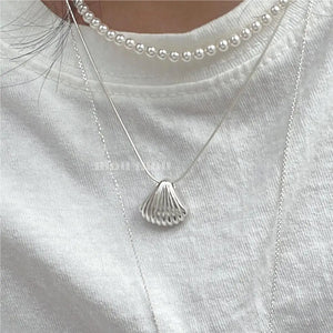 S925 Shell Pendant Necklace Gold/Silver Clavicle Chain Women Summer Jewelry