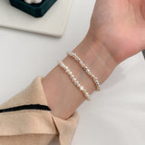 S925 Baroque Pearl Freshwater Silver Bead Elastic Bracelet