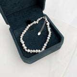 S925 Baroque Pearl Freshwater Silver Bead Elastic Bracelet