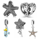 S925 Sterling Silver Beaded Ocean Starfish Seahorse Bracelet DIY