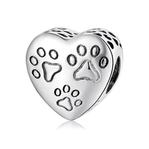 S925 Sterling Silver Dog Paw Print Bead Pendant Accessory