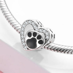 S925 Sterling Silver Dog Paw Print Bead Pendant Accessory