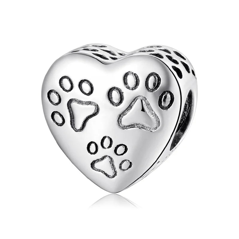 S925 Sterling Silver Dog Paw Print Bead Pendant Accessory
