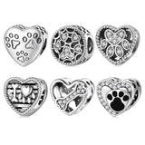 S925 Sterling Silver Dog Paw Print Bead Pendant Accessory