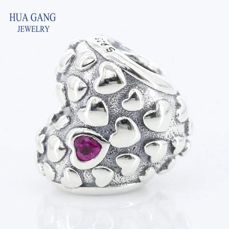 S925 Sterling Silver Heart CZ Inlaid Beads for DIY Jewelry Making