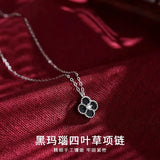 S925 Sterling Silver Agate Four-Leaf Necklace for Women