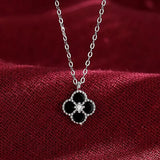 S925 Sterling Silver Agate Four-Leaf Necklace for Women