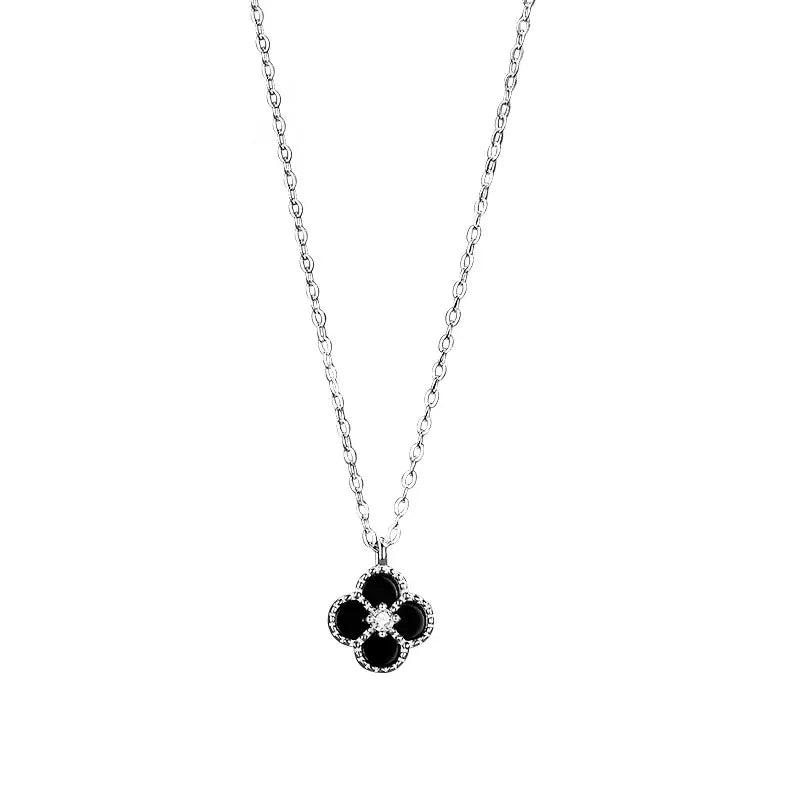 S925 Sterling Silver Agate Four-Leaf Necklace for Women