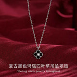 S925 Sterling Silver Agate Four-Leaf Necklace for Women