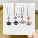 Stunning Silver Zircon Star Necklace with Diamond Planet