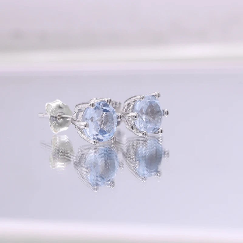 S925 Sterling Silver Topaz Stud Earrings Natural Stone Minimalist Jewelry
