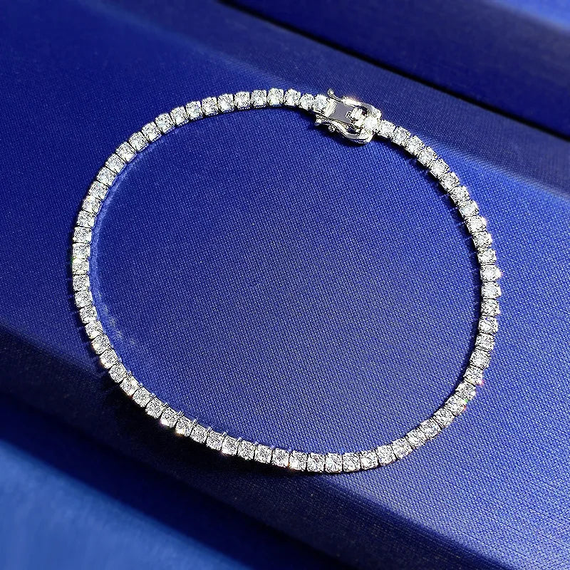 S925 Silver Tennis Chain Bracelet with Zircon Diamonds