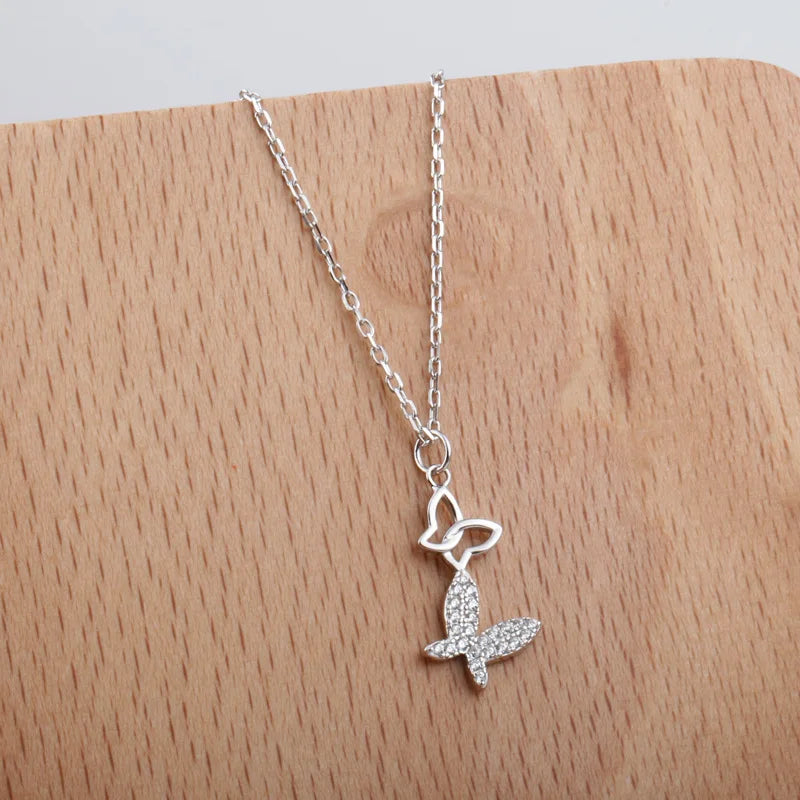 S925 Butterfly Diamond Necklace Small Fresh Hollow Design