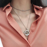 Sterling Silver Chrysanthemum Flower Necklace Retro Hip Hop Jewelry