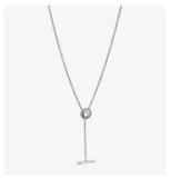 S925 Sterling Silver Curved Necklace with Round Diamond