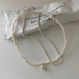 S925 Sterling Silver Double Pearl Baby Anklet Women's Korea Round Beads Anklet