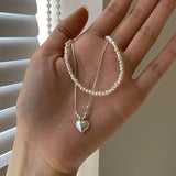 S925 Sterling Silver Double Pearl Love Anklet Women's Korean Round Bead Anklet