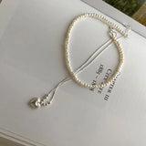 S925 Sterling Silver Double Pearl Love Anklet Women's Korean Round Bead Anklet