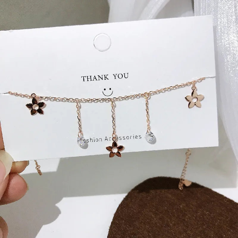 S925 Sterling Silver Flower Tassel Anklet Women's Silver Anklet