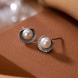 S925 Pearl Ear Studs Scallop Shell Earrings