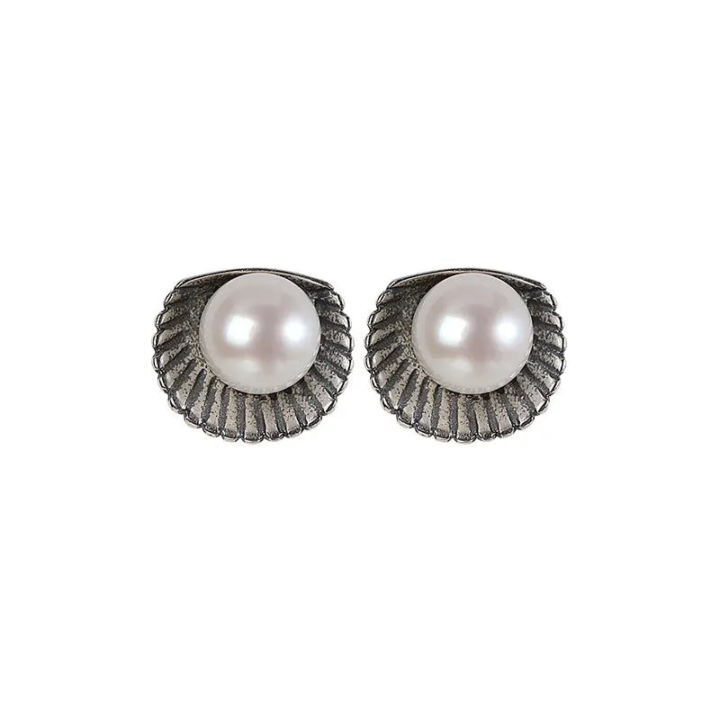 S925 Pearl Ear Studs Scallop Shell Earrings