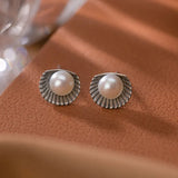 S925 Pearl Ear Studs Scallop Shell Earrings
