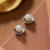 S925 Pearl Ear Studs Scallop Shell Earrings