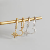 S925 Silver Geometric Stars & Moon Zircon Earrings - Wholesale&Dropshipping