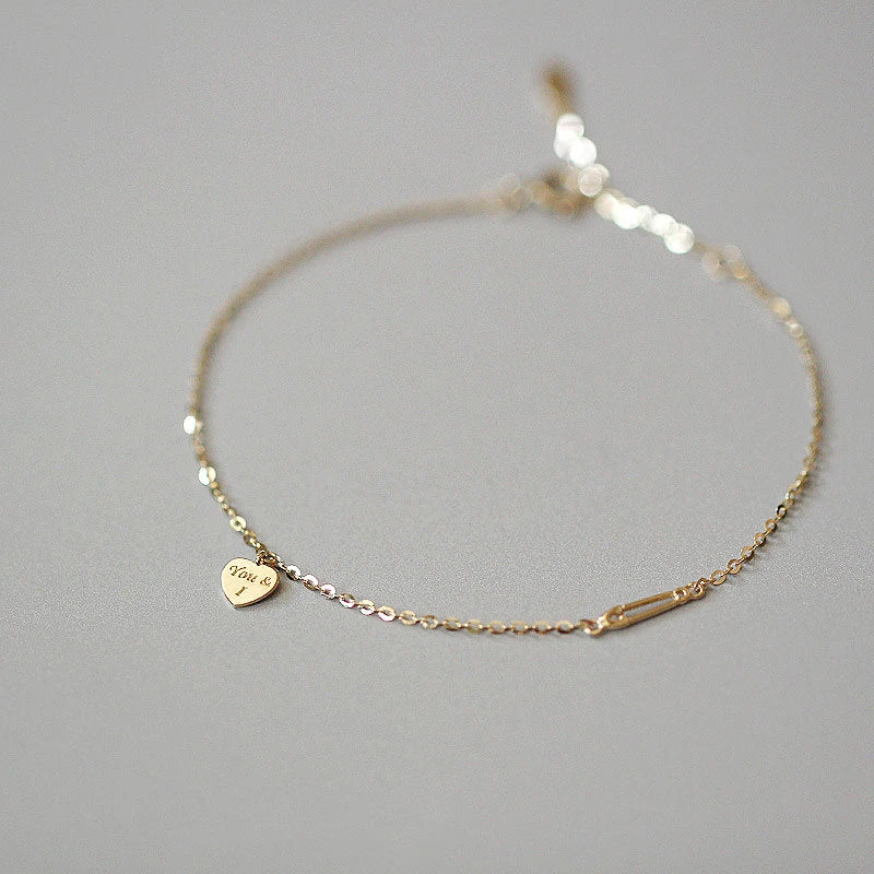 S925 Sterling Silver Gilded Bracelet Women's Love Pin Hand Jewelry