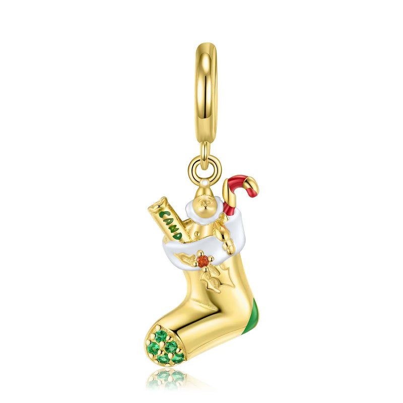 S925 Sterling Silver Gold-Plated Christmas Stockings Pendant